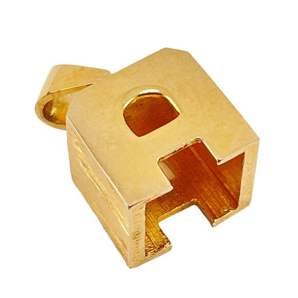 Letter A Pendant Brushed and Flat Gold Plated Metal Vintage 1970s - Picture 5 of 5